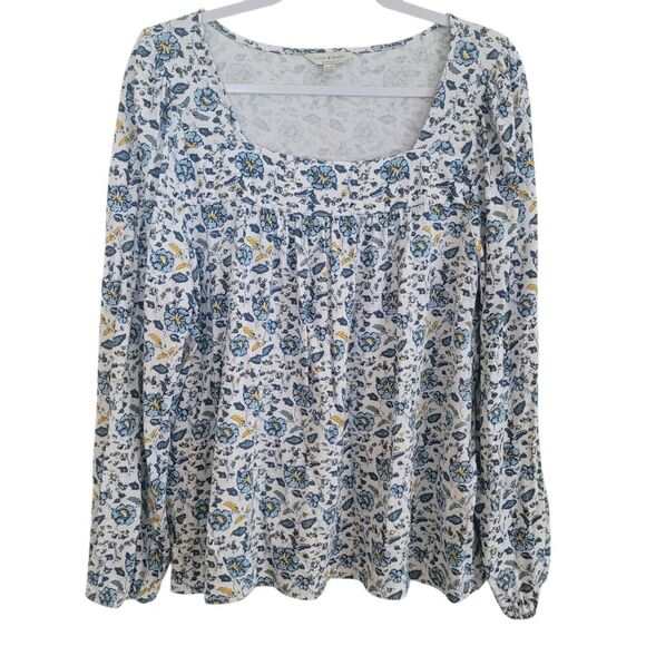 Lucky Brand Square Neck Floral Blouse Women's XL Modal Blend Boho Cottagecore - Picture 1 of 9